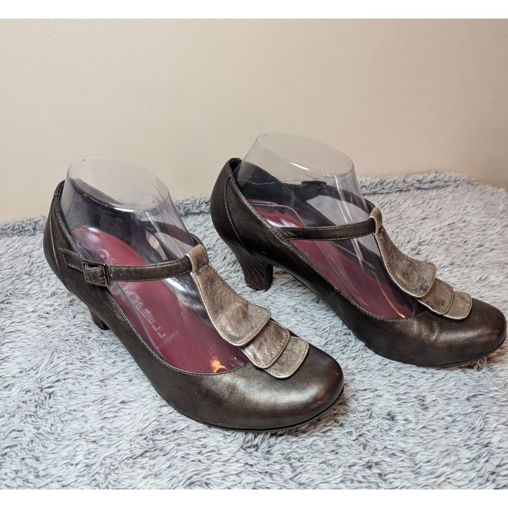 Jeffrey Campbell Round Toe Ankle Strap Metallic Dark Brown Heels Women's Sz 8